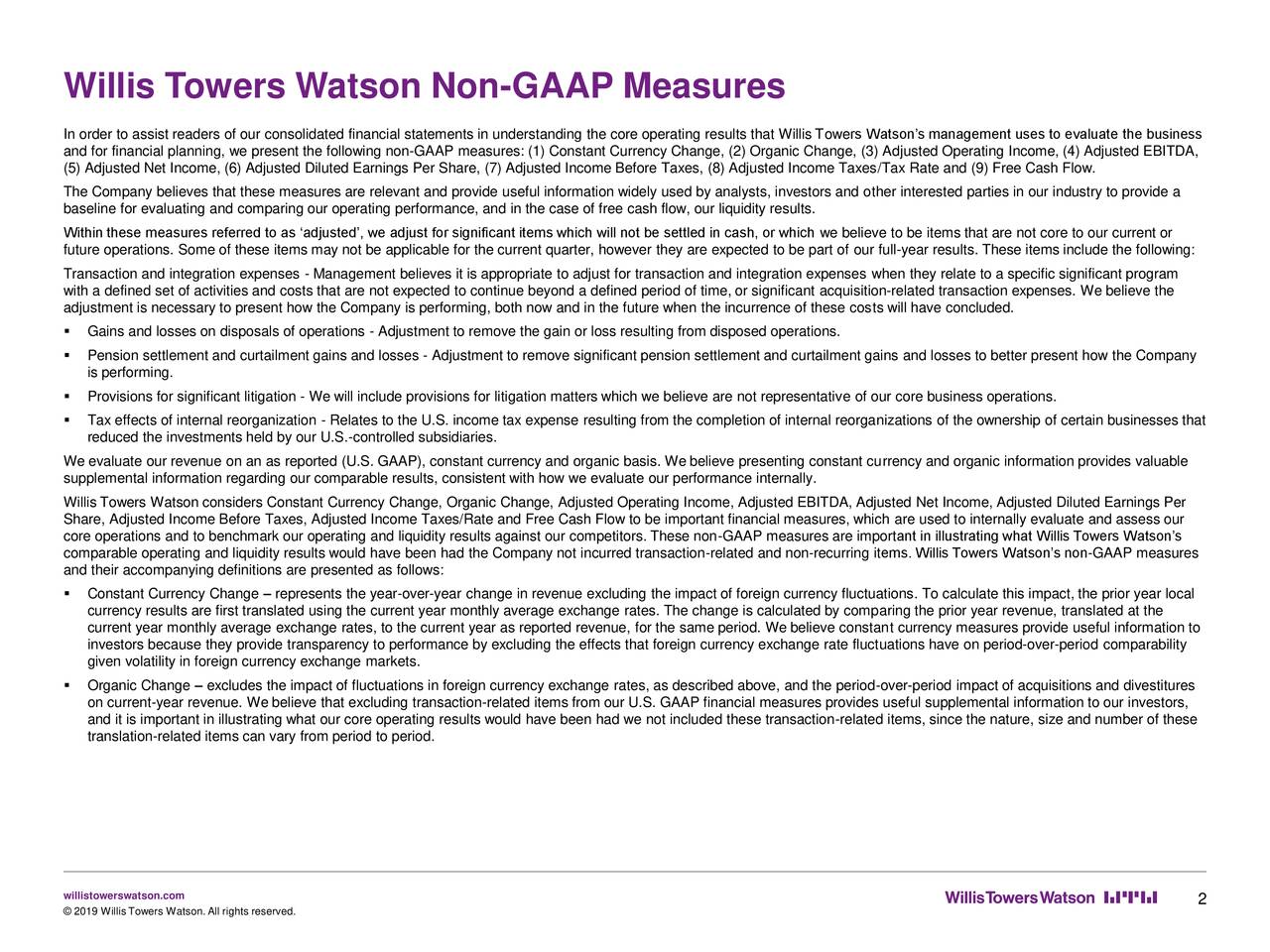Willis Towers Watson Public Limited Company 2019 Q1 Results