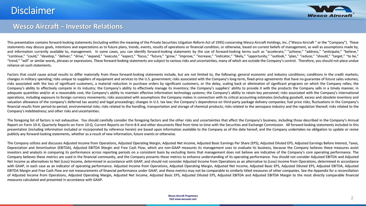 Wesco Aircraft Holdings 2017 Q4 Results Earnings Call Slides (NYSEWAIR) Seeking Alpha