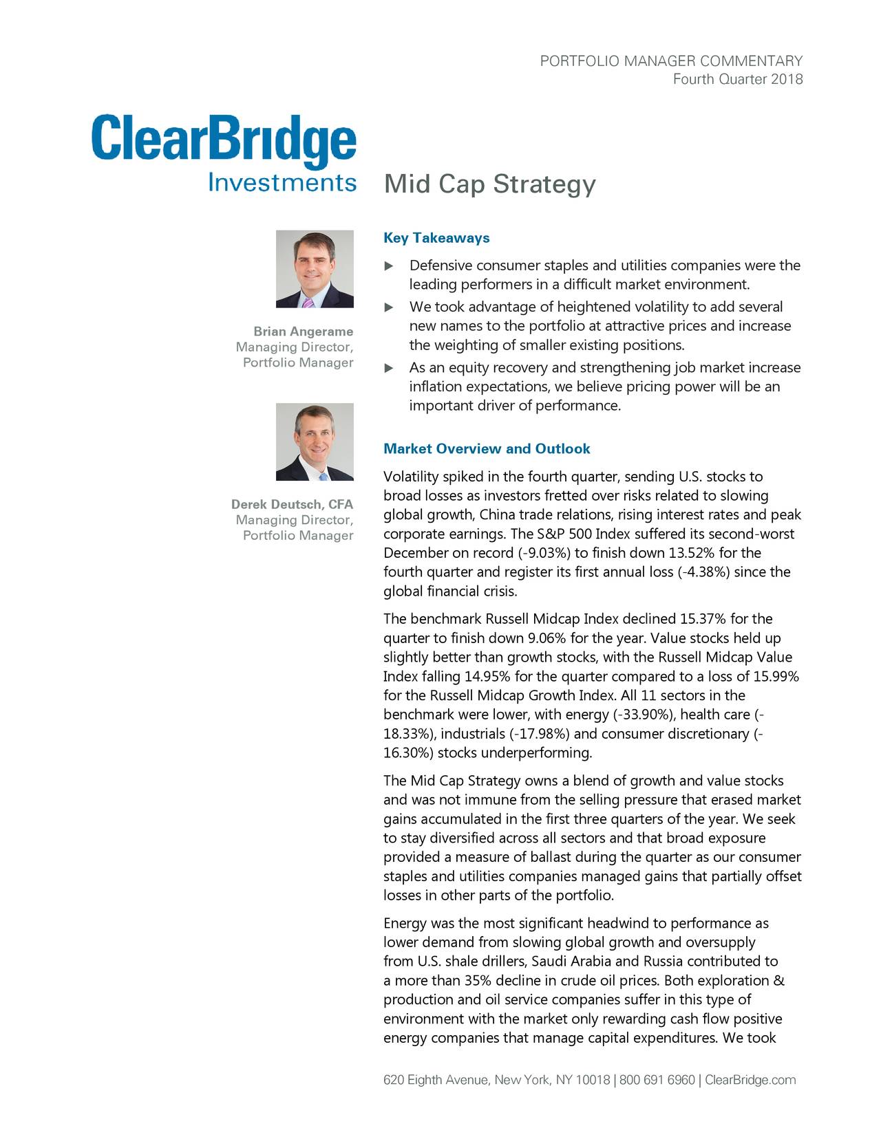 Clearbridge Mid Cap Strategy Portfolio Manager Commentary Q4 2018