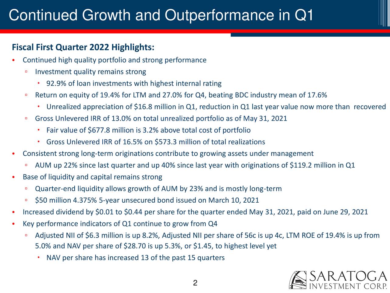 Saratoga Investment Corp 2022 Q1 Results Earnings Call Presentation