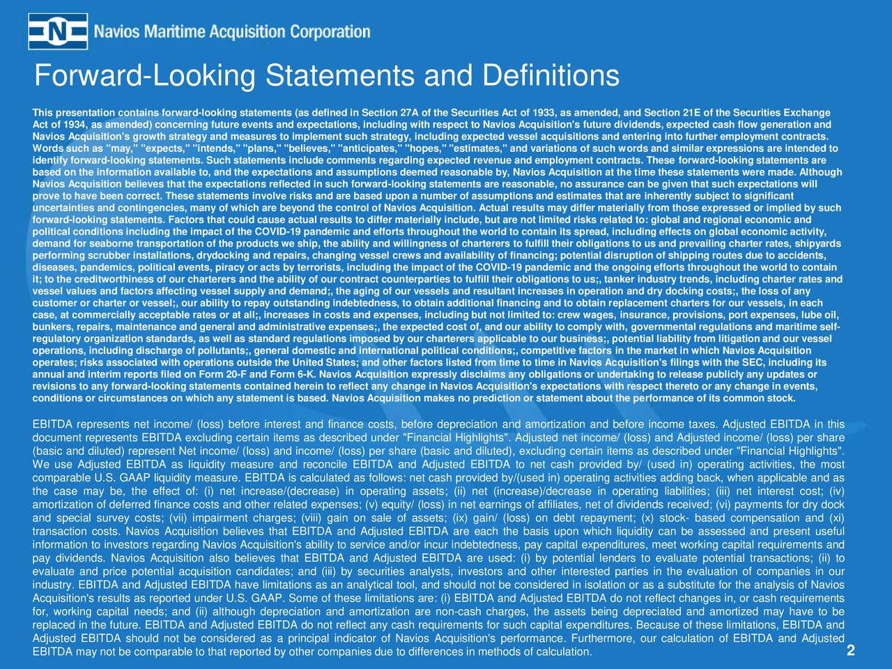 Forward-Looking Statements and Definitions