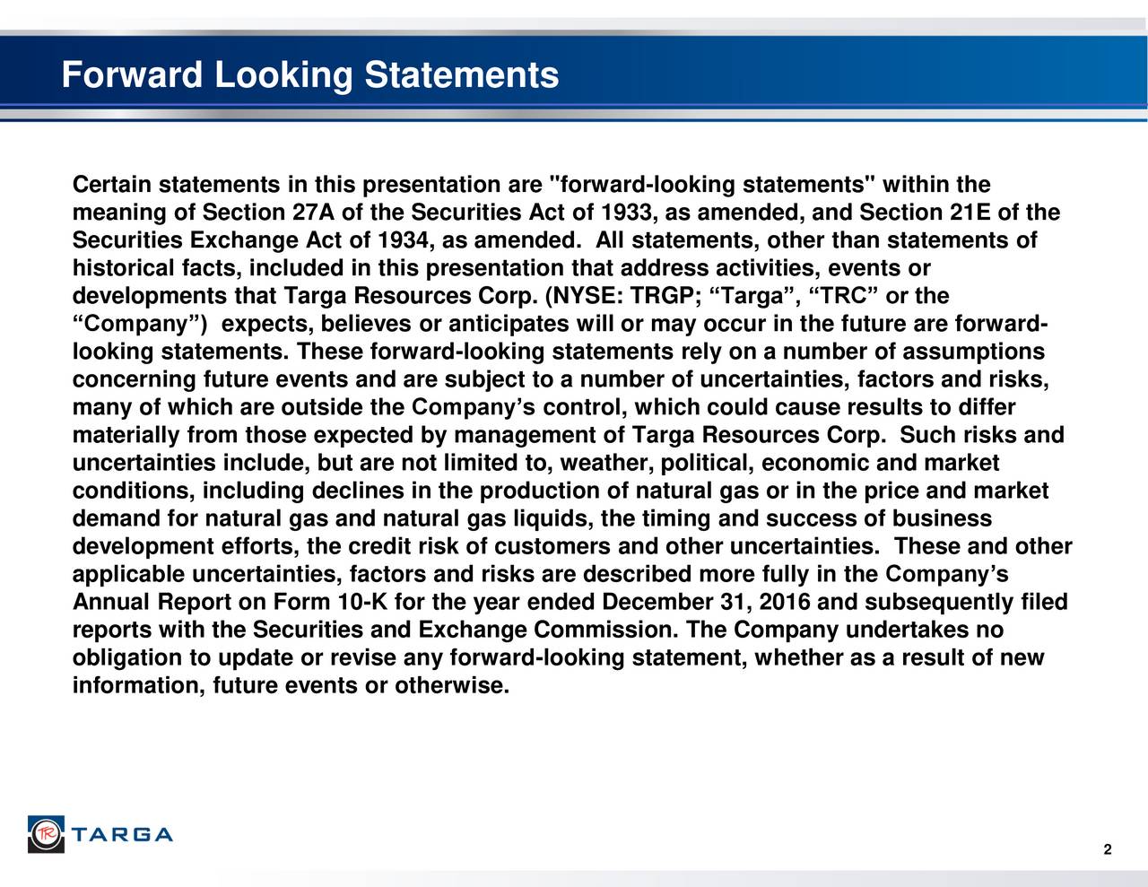Targa Resources Trgp Presents At Bank Of America Merrill Lynch