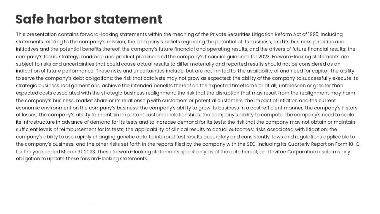 Safe harbor statement