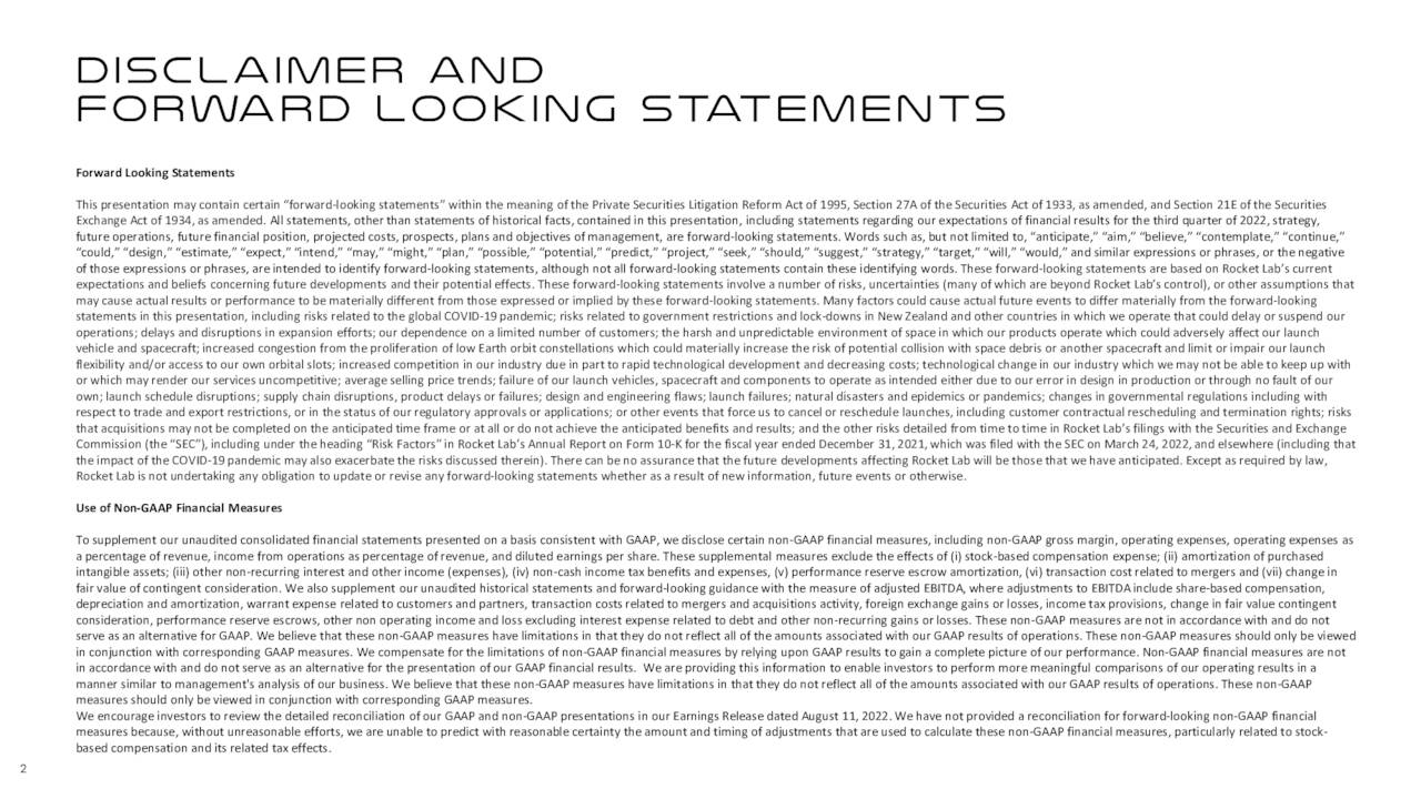 Rocket Lab USA, Inc. 2022 Q2 Results Earnings Call Presentation