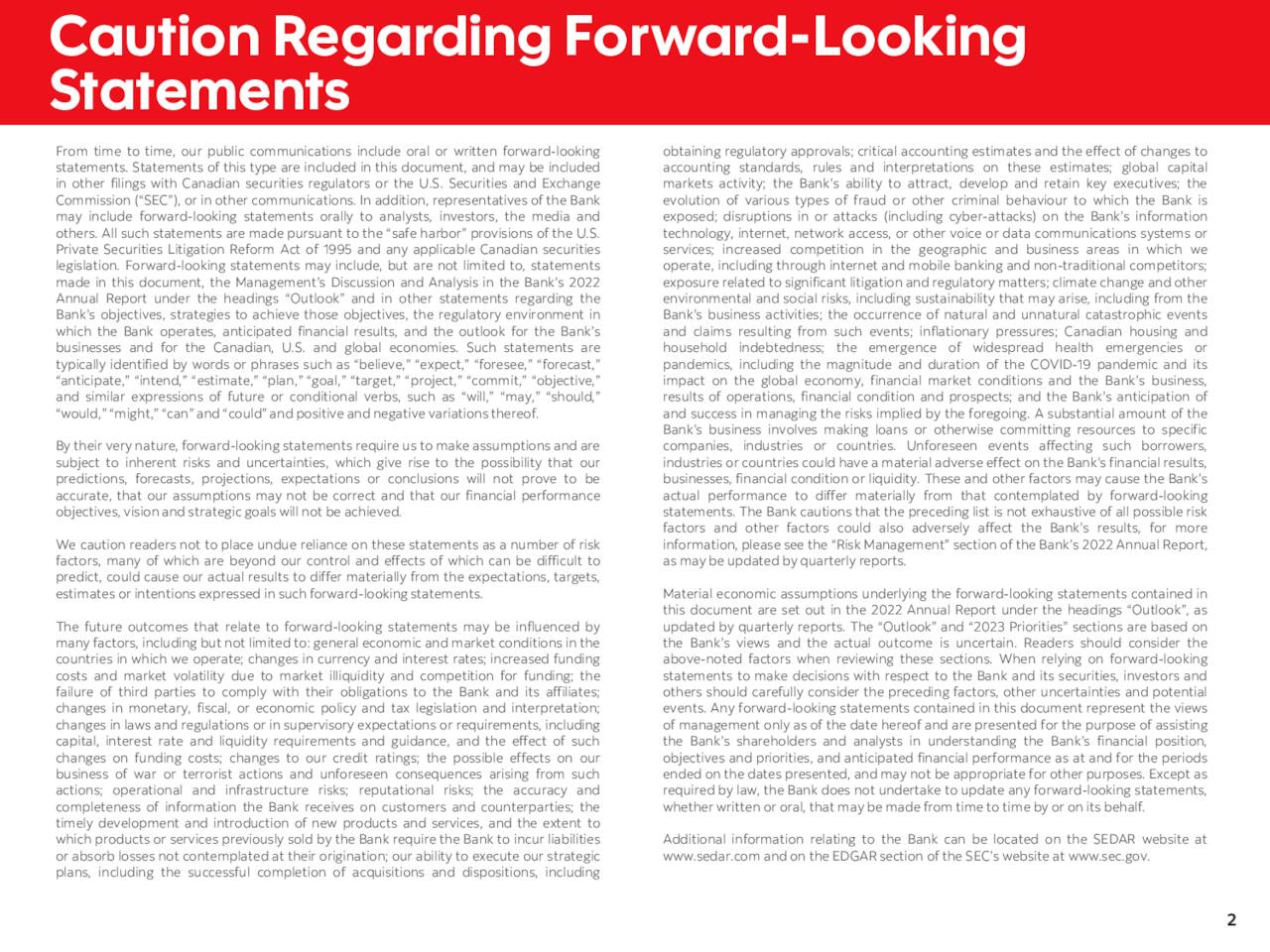 Caution Regarding Forward-Looking