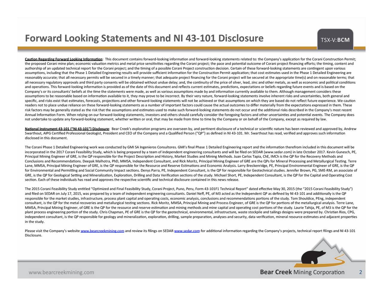 Bear Creek Mining (BCEKF) Presents At 2017 Precious Metals Summit