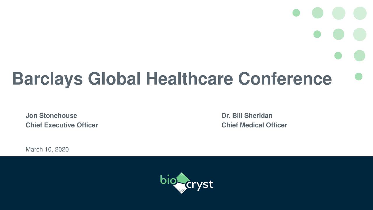 BioCryst Pharmaceuticals (BCRX) Presents At Barclays 2020 Global