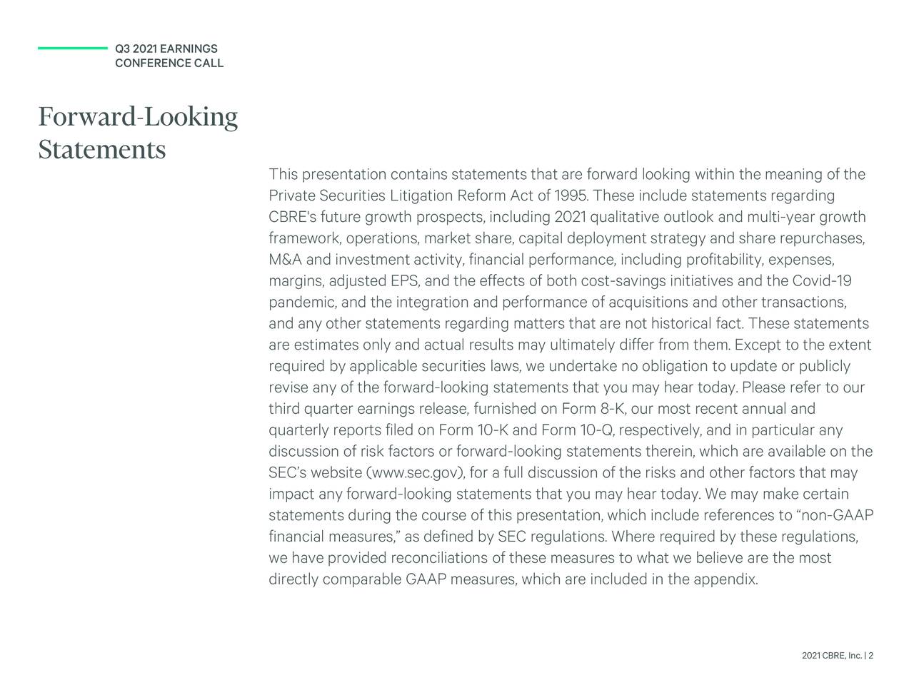 CBRE Group, Inc. 2021 Q3 Results Earnings Call Presentation (NYSE