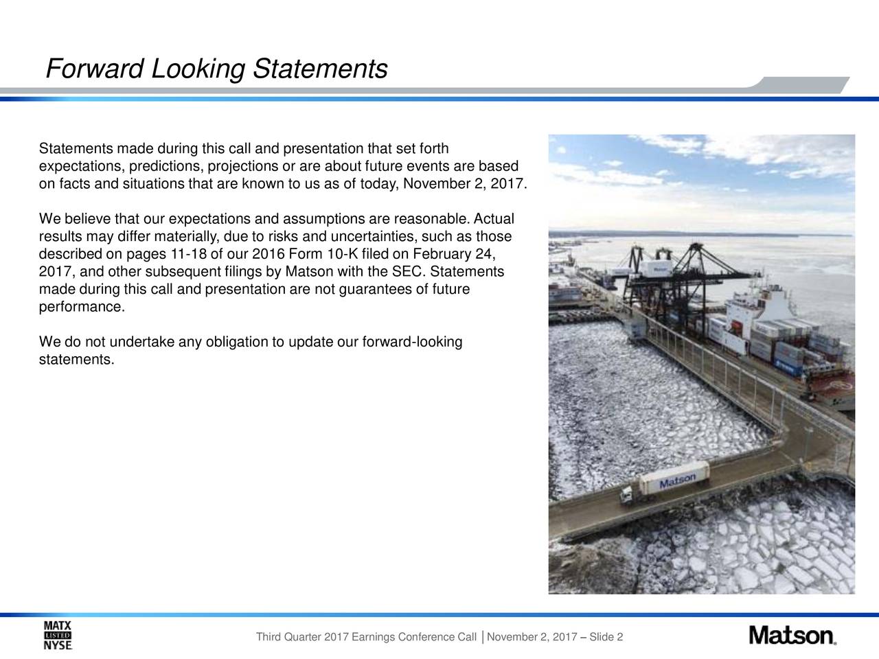 Matson, Inc. 2017 Q3 Results Earnings Call Slides (NYSEMATX