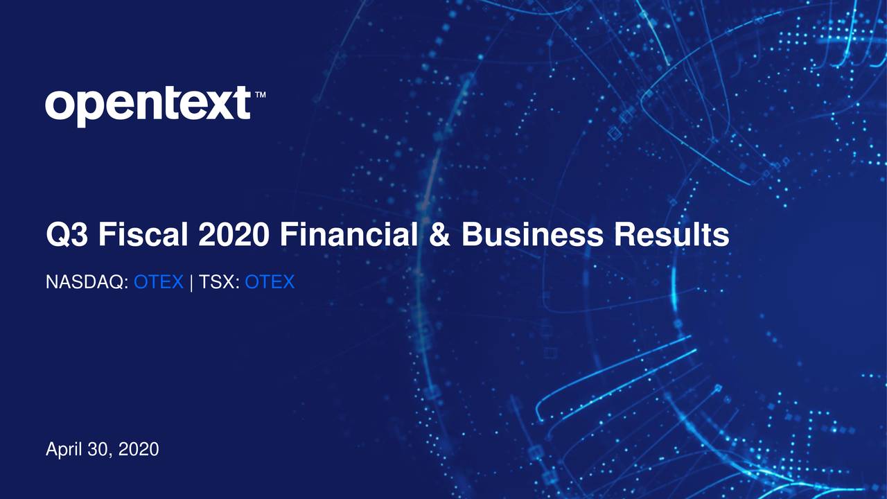 Open Text Corporation 2020 Q3 - Results - Earnings Call Presentation ...