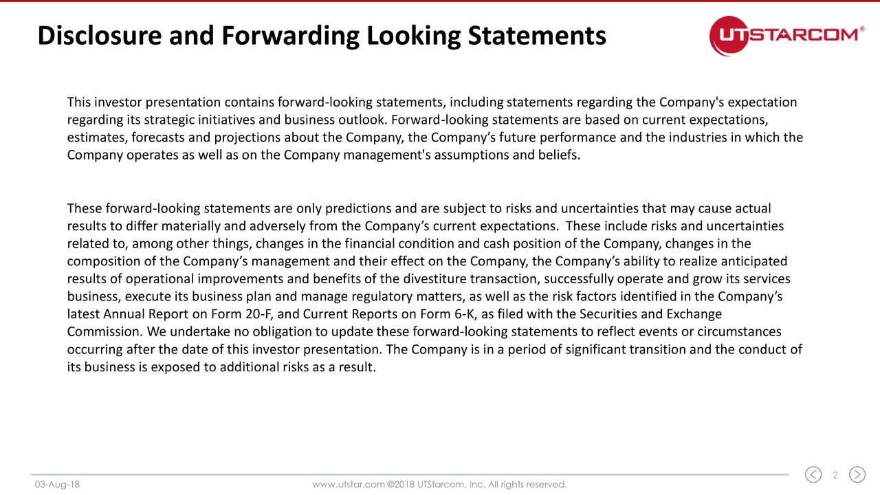 Disclosure and Forwarding Looking Statements
