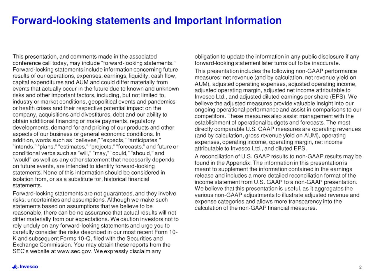 Forward-looking statements and Important Information