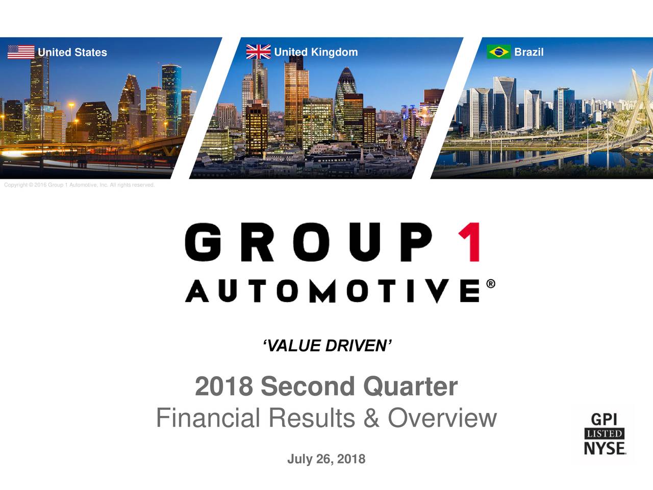 Group 1 Automotive Inc. 2018 Q2 Results Earnings Call Slides (NYSE