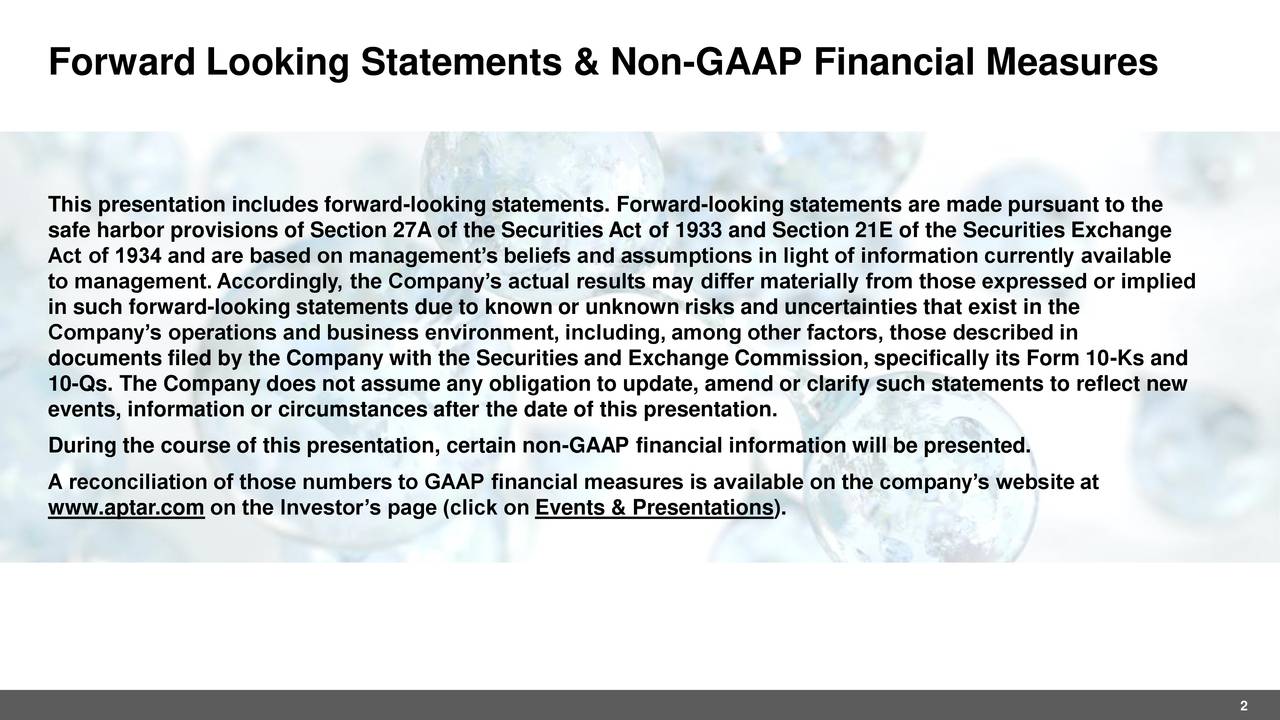 Forward Looking Statements & Non-GAAP Financial Measures