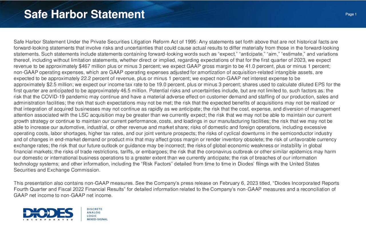 Diodes Incorporated 2022 Q4 Results Earnings Call Presentation
