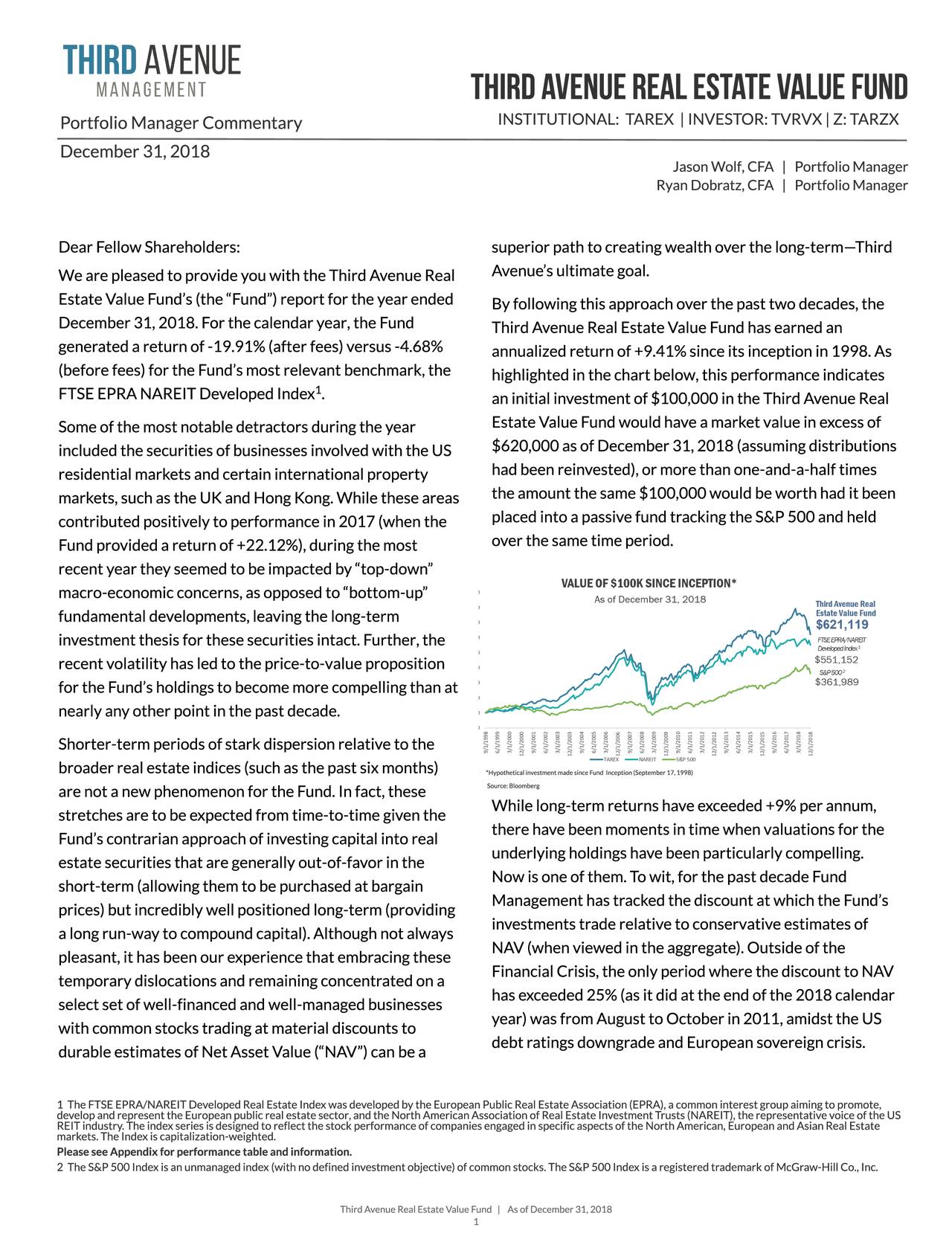 Third Avenue Real Estate Value Fund Portfolio Manager Commentary