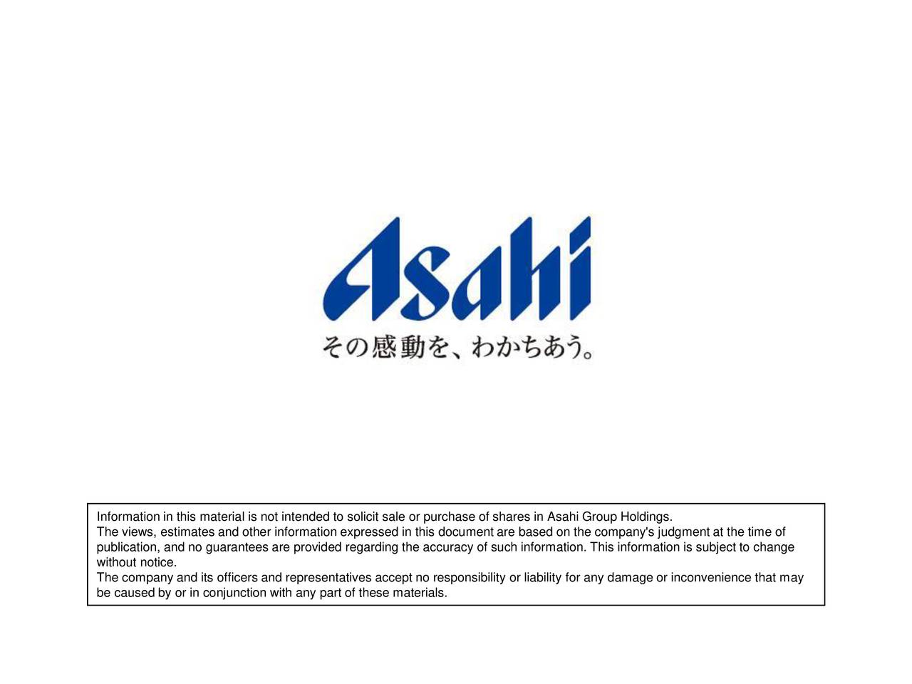 Asahi Group Holdings Ltd. ADR 2018 Q2 - Results - Earnings Call Slides