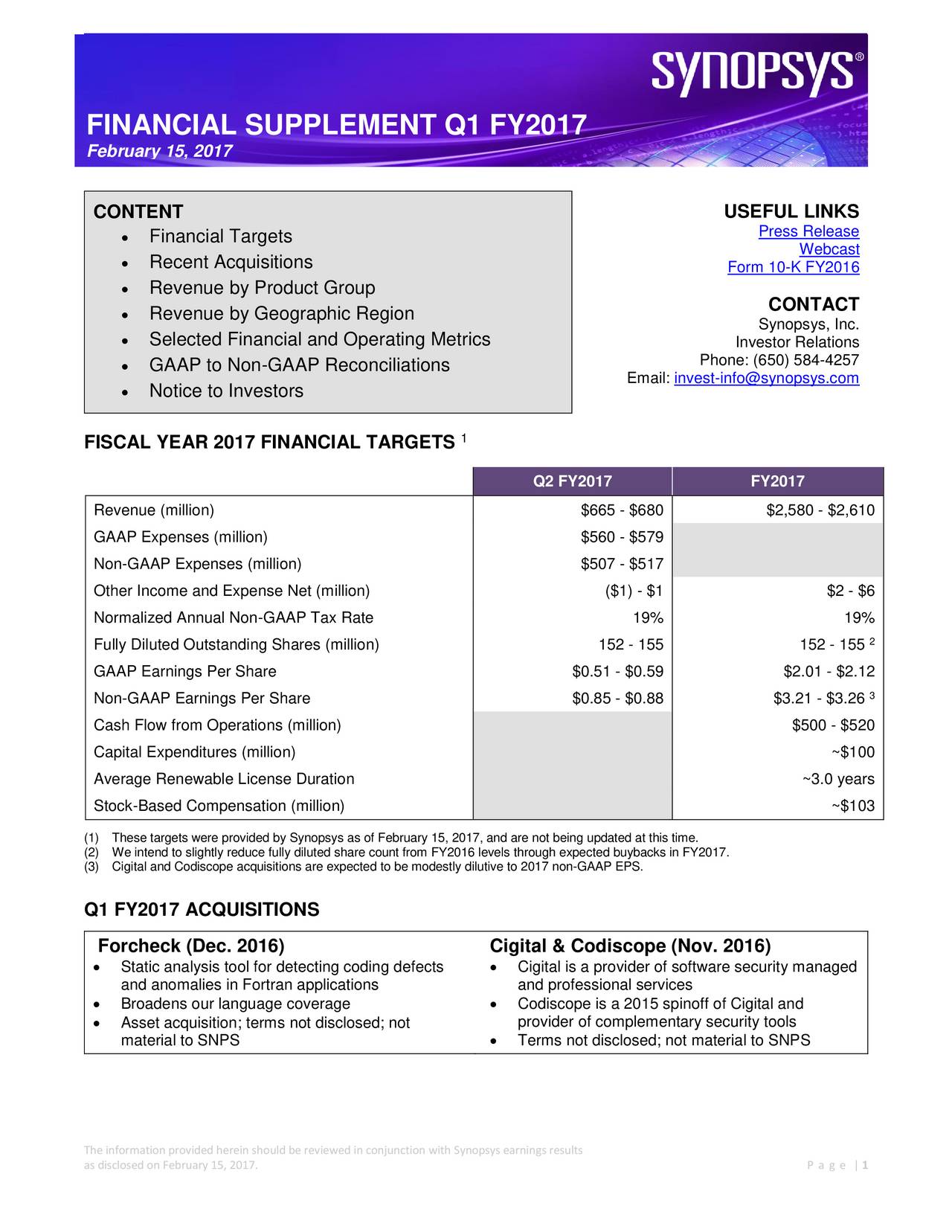 Synopsys, Inc. 2017 Q1 - Results - Earnings Call Slides (NASDAQ:SNPS ...