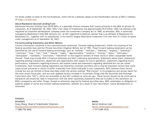Blackstone Secured Lending Fund. 2023 Q3 - Results - Earnings Call ...