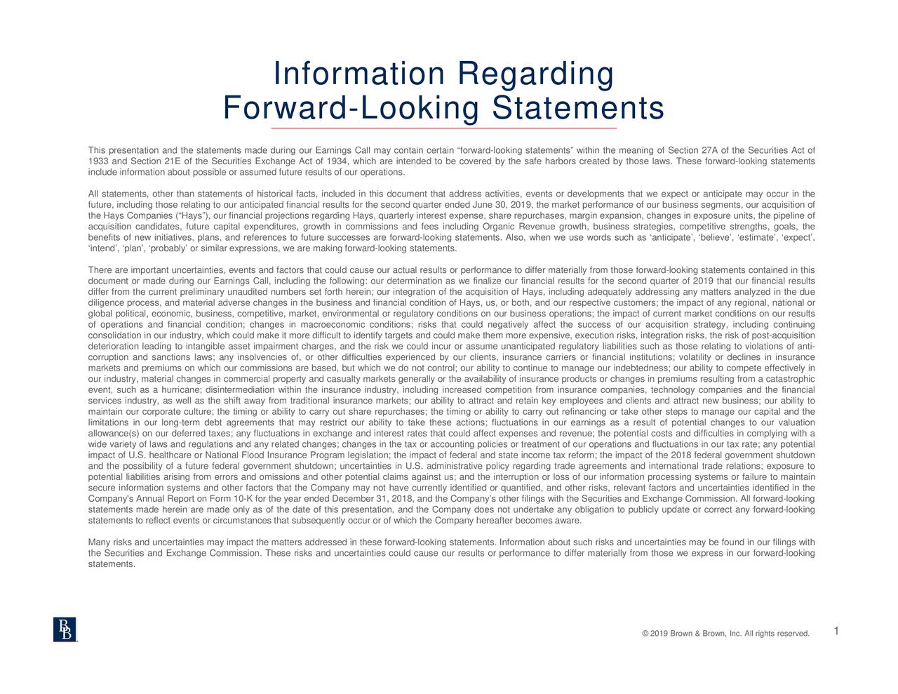 Brown & Brown, Inc. 2019 Q2 Results Earnings Call Slides (NYSEBRO