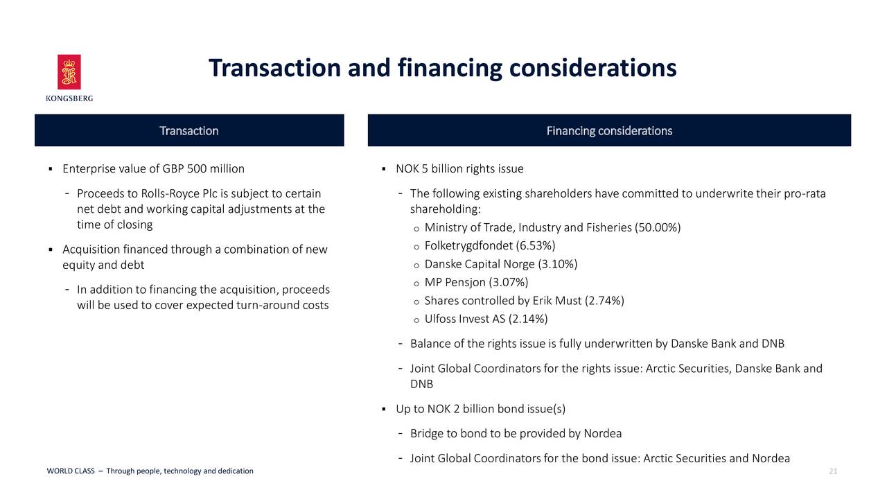 Transaction and financing considerations
