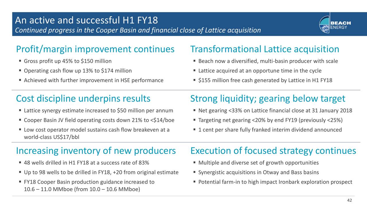 Beach Energy Ltd 2018 Q2 Results Earnings Call Slides