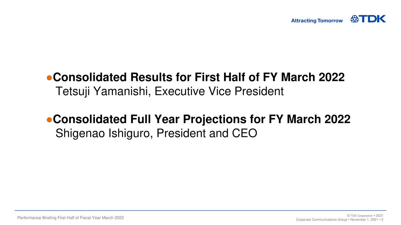 ●Consolidated Results for First Half of FY March 2022