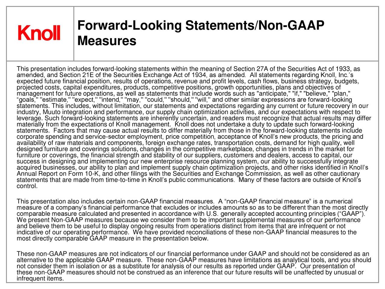 Knoll, Inc. 2018 Q3 Results Earnings Call Slides (NYSEKNLDEFUNCT