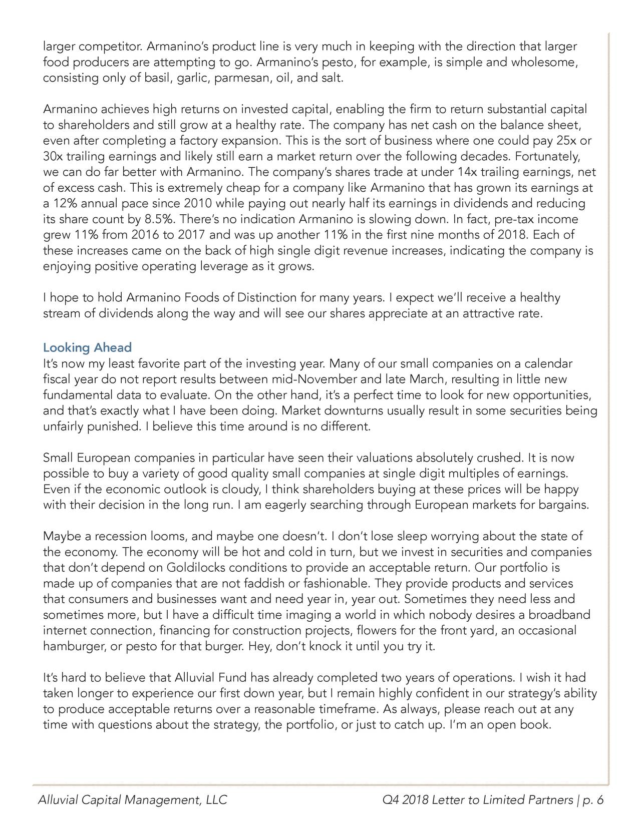 Alluvial Capital Management Q4 2018 Letter To Partners