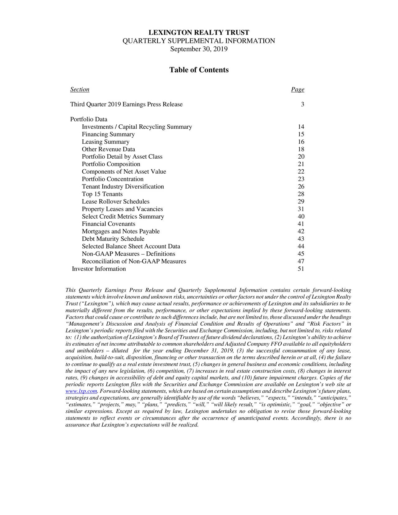 Lexington Realty Trust 2019 Q3 - Results - Earnings Call Presentation ...