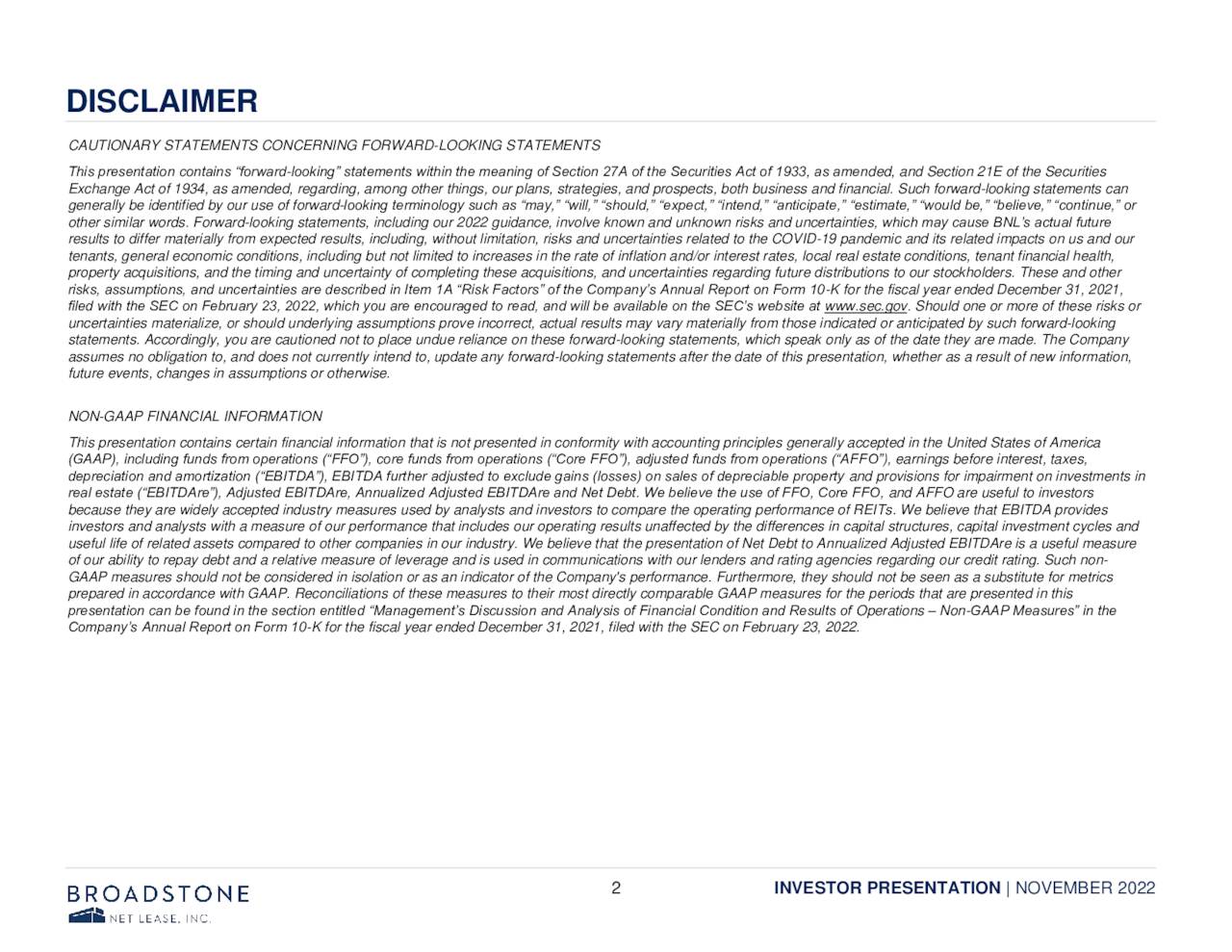 Broadstone Net Lease, Inc. 2022 Q3 Results Earnings Call