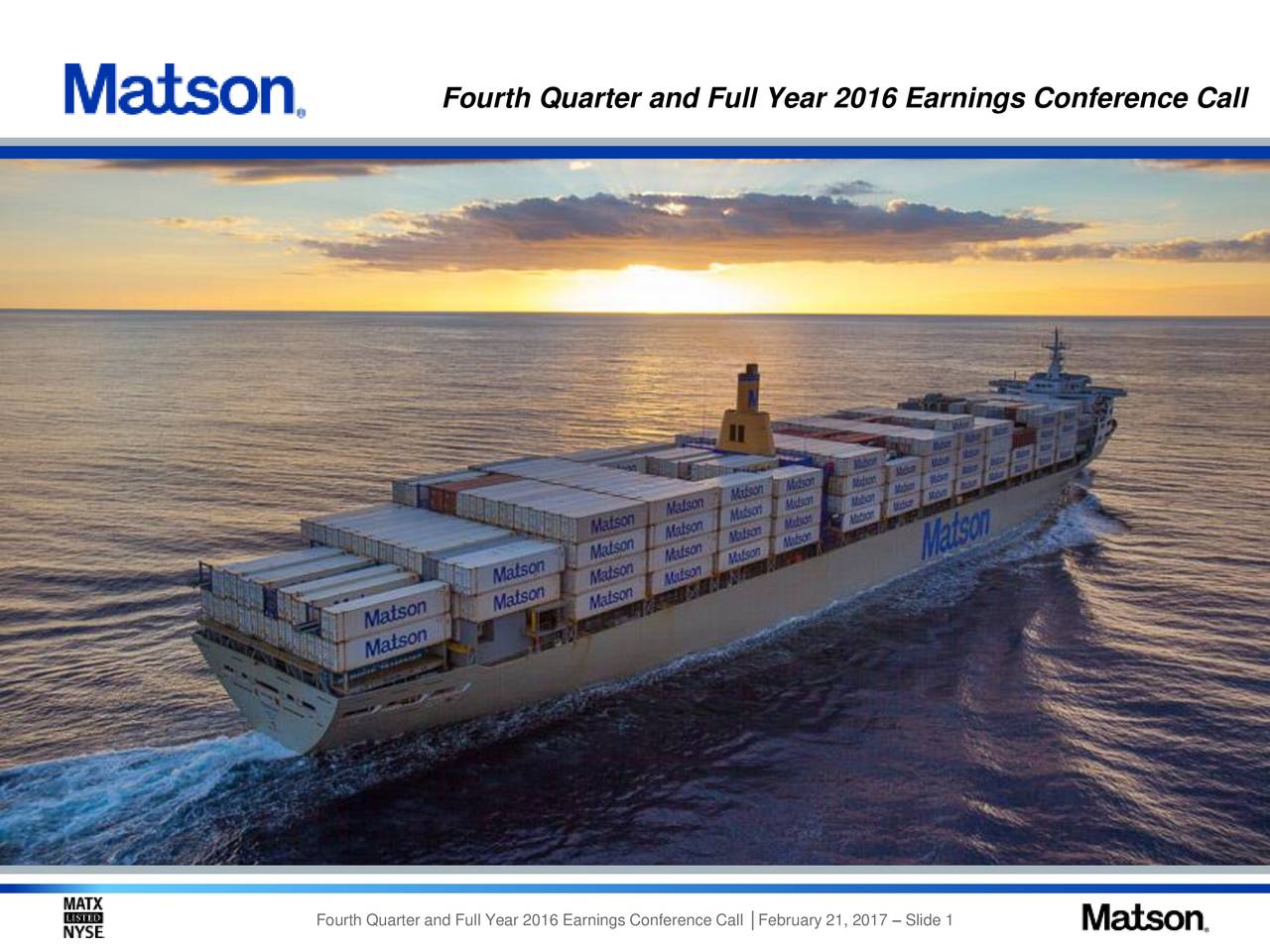 Matson, Inc. 2016 Q4 Results Earnings Call Slides (NYSEMATX