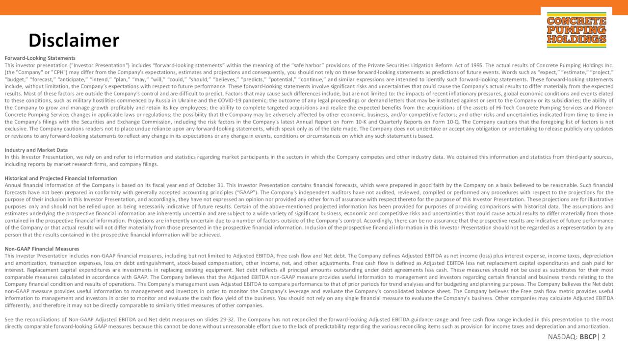 Concrete Pumping Holdings, Inc. 2022 Q1 Results Earnings Call