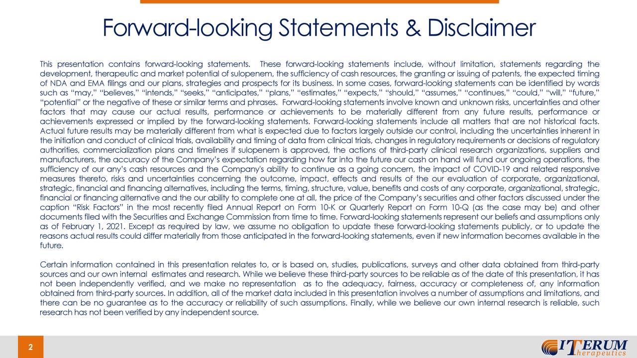 Forward           -looking Statements & Disclaimer