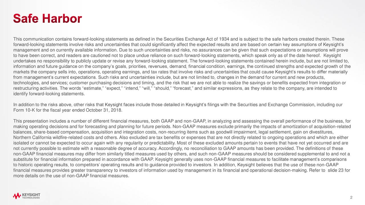 Keysight Technologies Inc. 2019 Q1 Results Earnings Call Slides