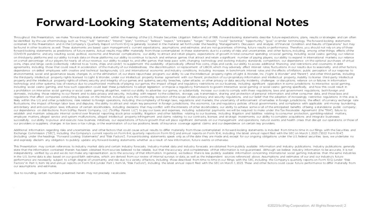 Forward-Looking Statements; Additional Notes