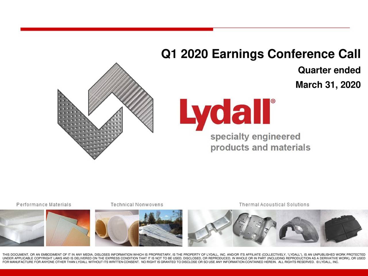 Lydall, Inc. 2020 Q1 Results Earnings Call Presentation (NYSELDLDEFUNCT4584) Seeking Alpha