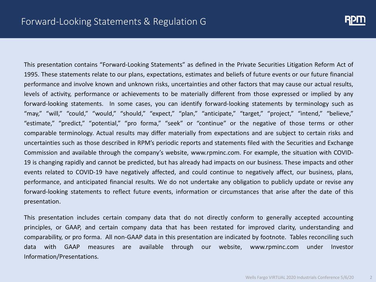 Forward-Looking Statements & Regulation G