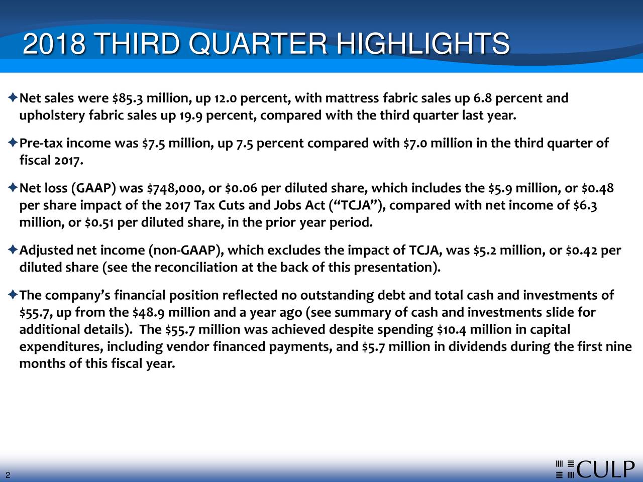 2018 THIRD QUARTER HIGHLIGHTS