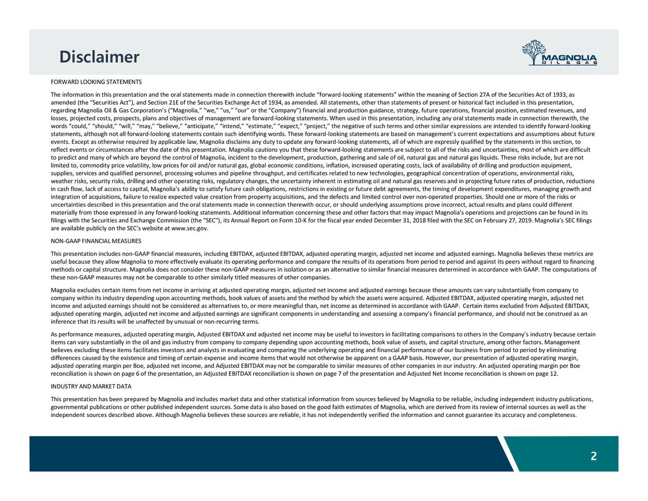 Magnolia Oil & Gas Corporation 2019 Q1 Results Earnings Call Slides