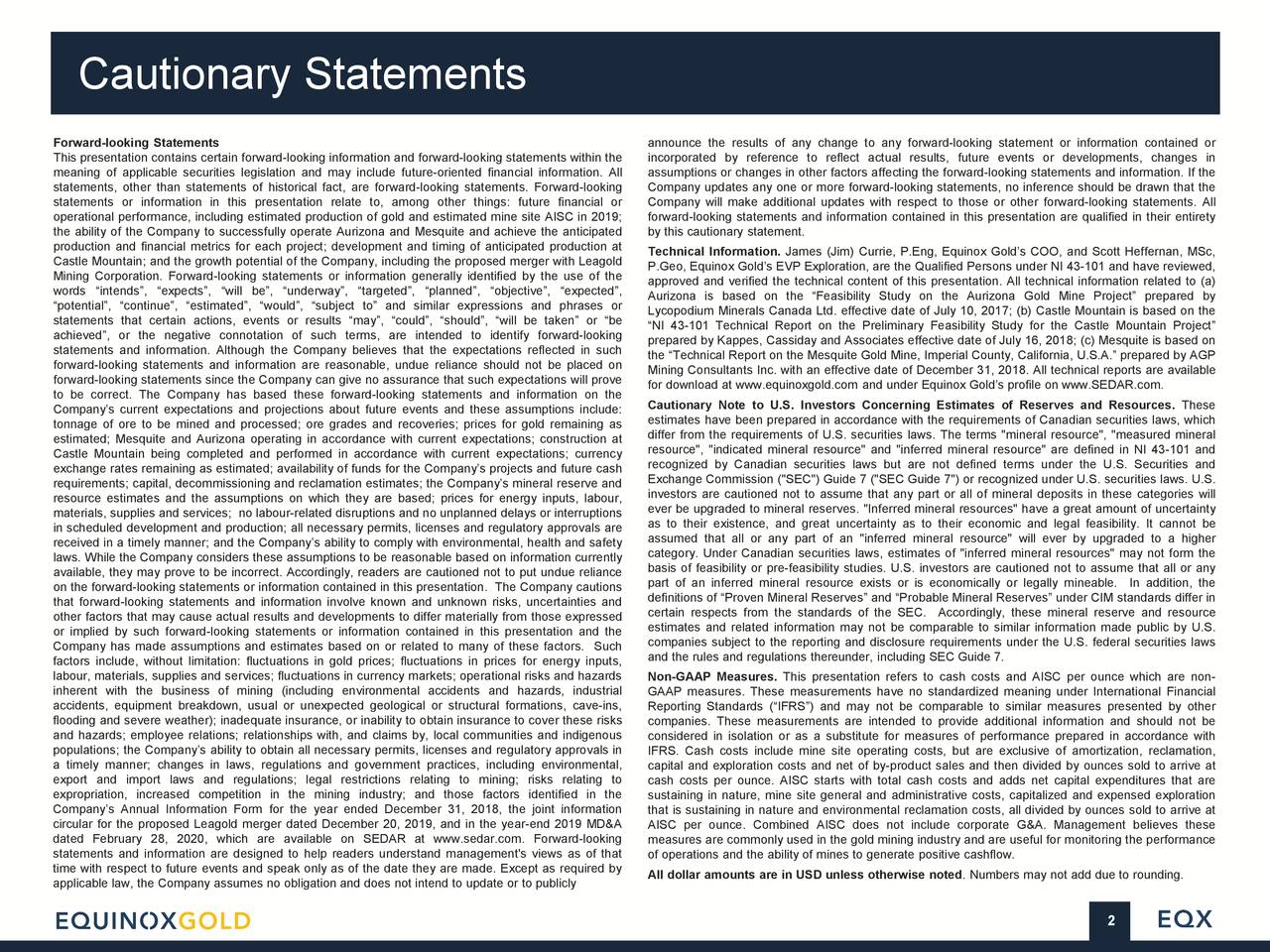 Cautionary Statements