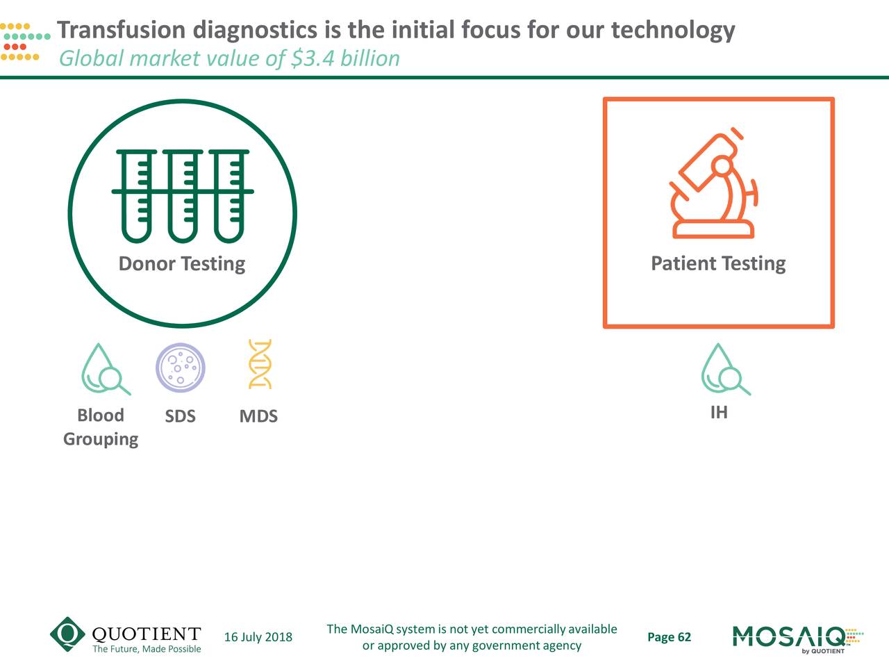 Transfusion diagnostics is the initial focus for our technology