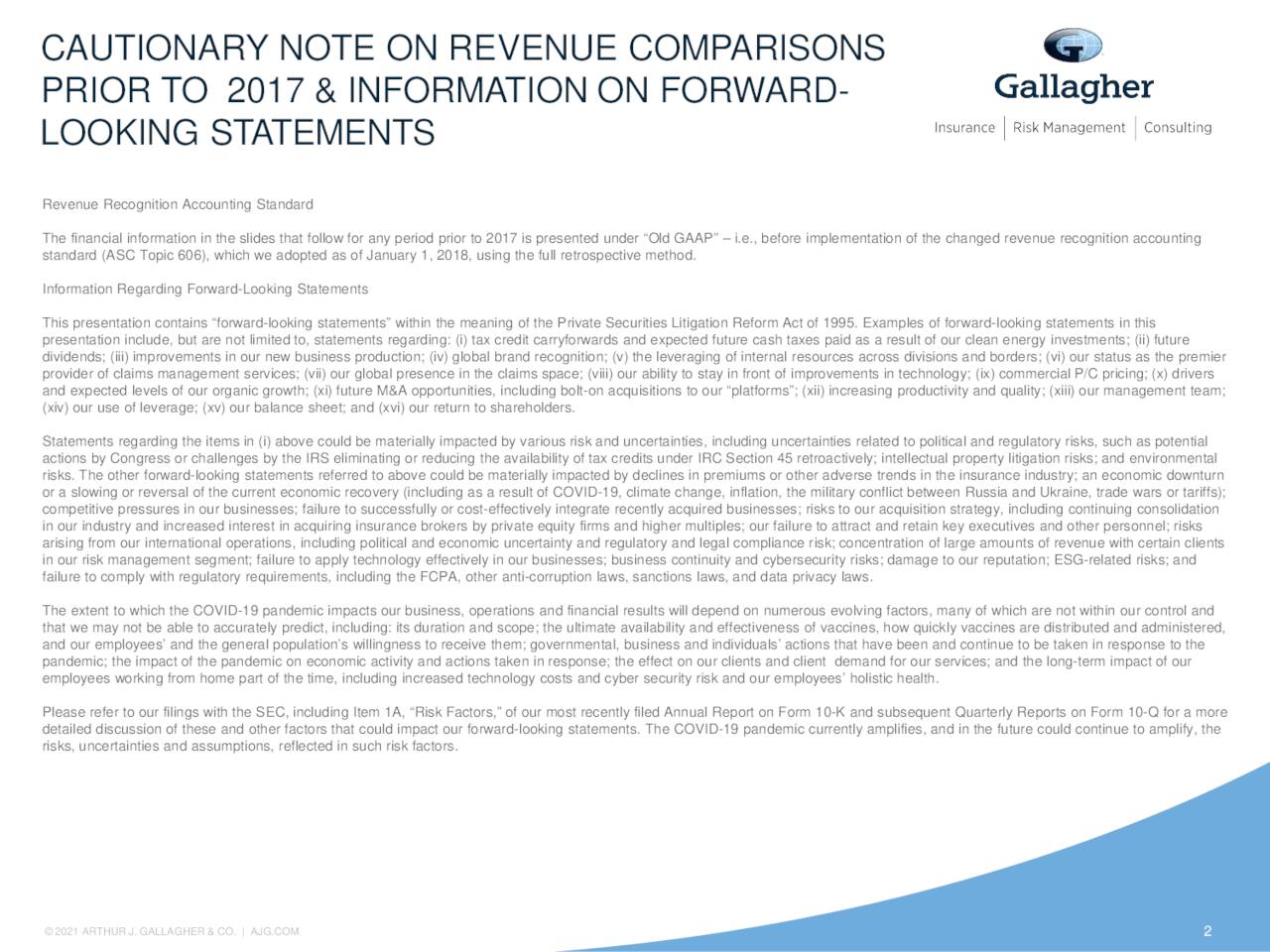 Arthur J Gallagher AJG Investor Presentation Slideshow NYSE AJG   2 