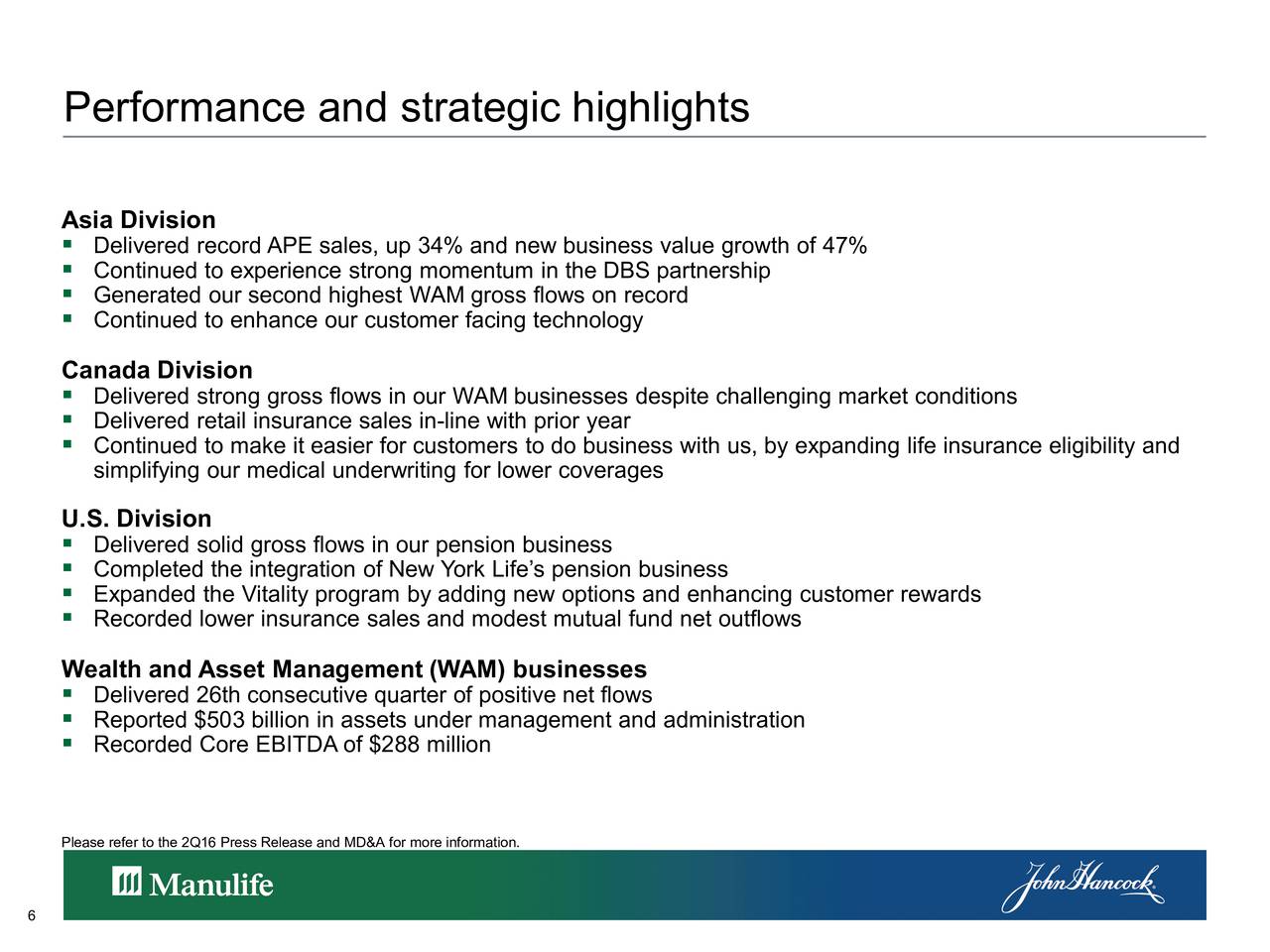 Manulife Financial Corporation 2016 Q2 Results Earnings Call Slides Manulife Financial Corporation NYSE MFC