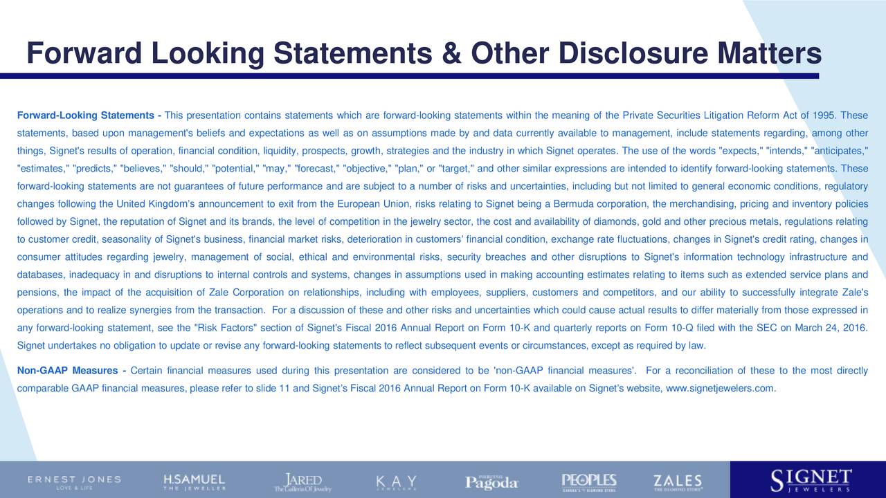  Forward Looking Statements & Other Disclosure Matters