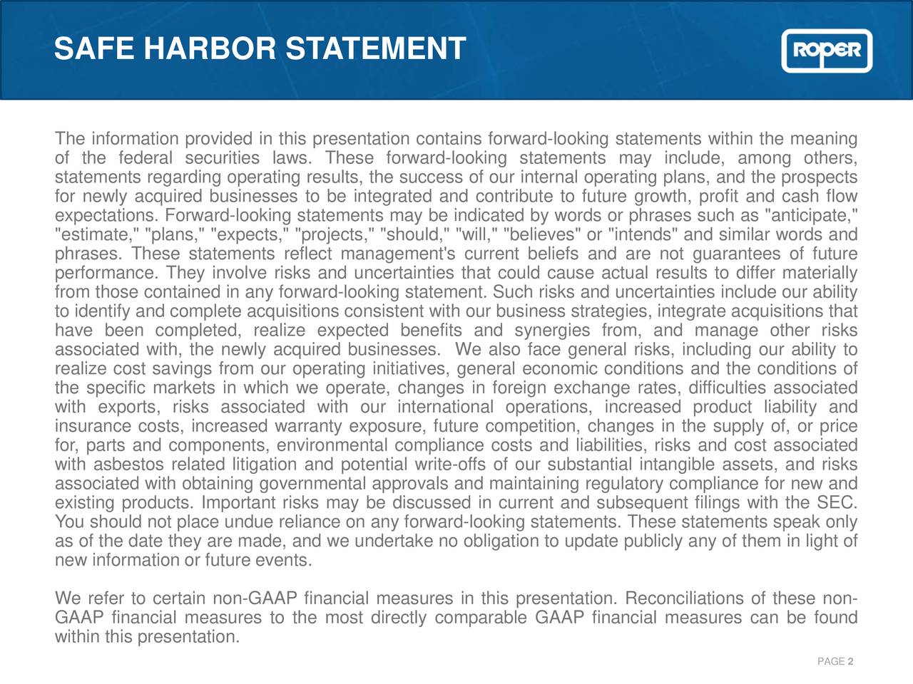 Roper Technologies, Inc. 2019 Q1 Results Earnings Call Slides