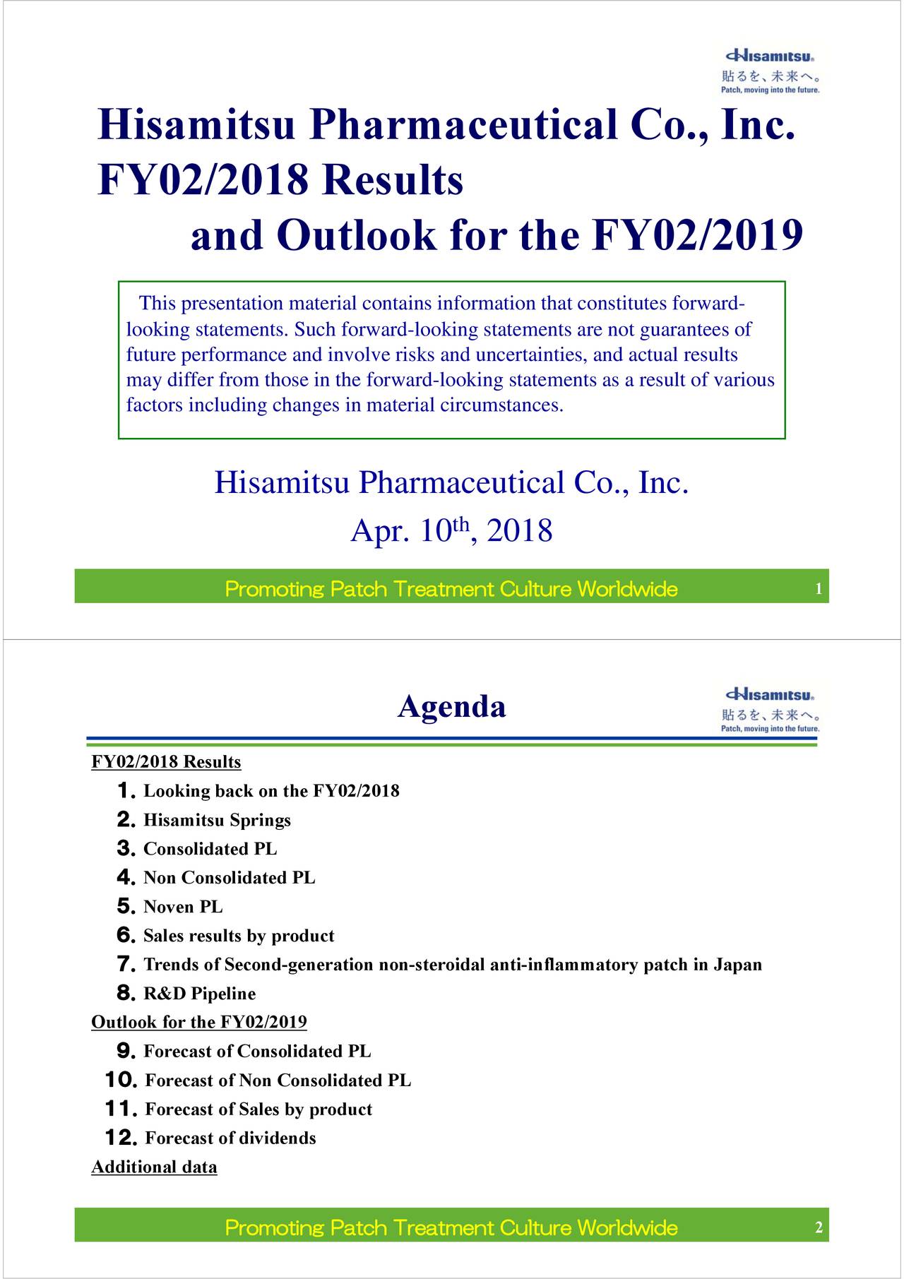 Hisamitsu Pharmaceutical Co., Ltd. 2018 Q2 Results Earnings Call Slides (OTCMKTSHTSUF