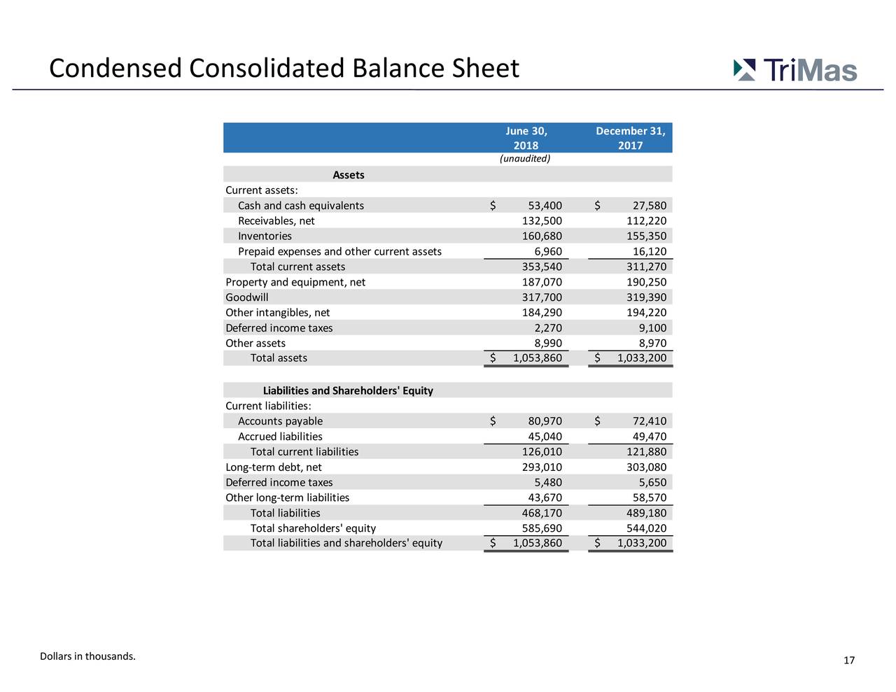 Condensed Consolidated Balance Sheet