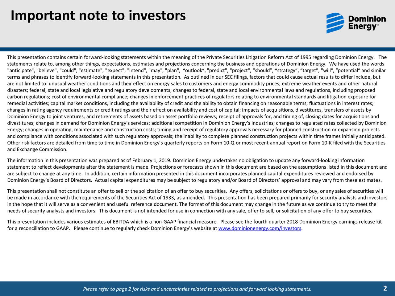 Dominion Energy, Inc. 2018 Q4 - Results - Earnings Call Slides (NYSE:D ...