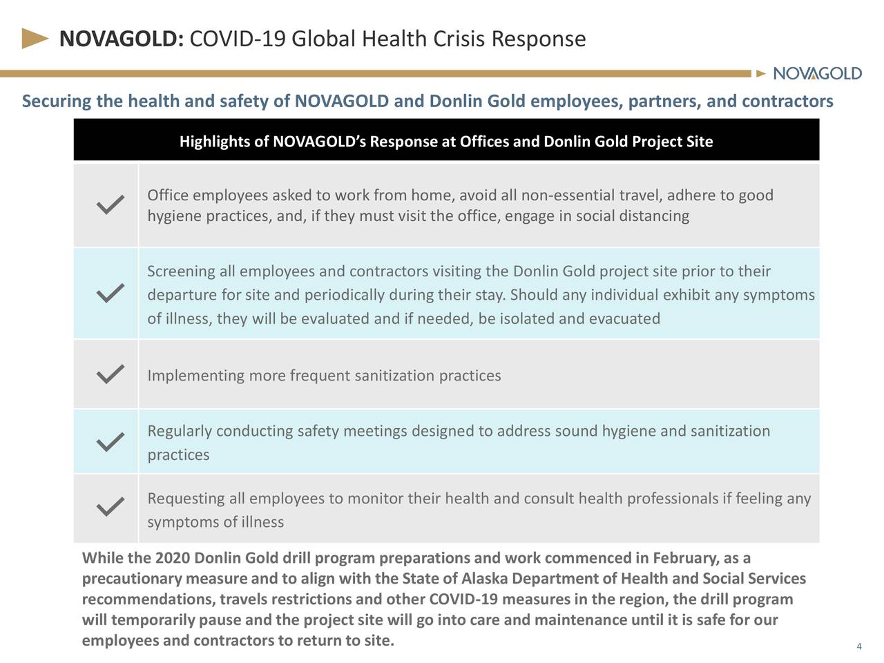 NOVAGOLD: COVID-19 Global Health Crisis Response